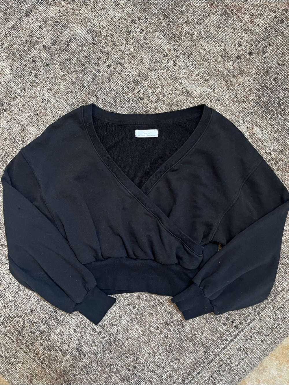 OAK + FORT Black Crop Knit Wrap Sweatshirt Top XS